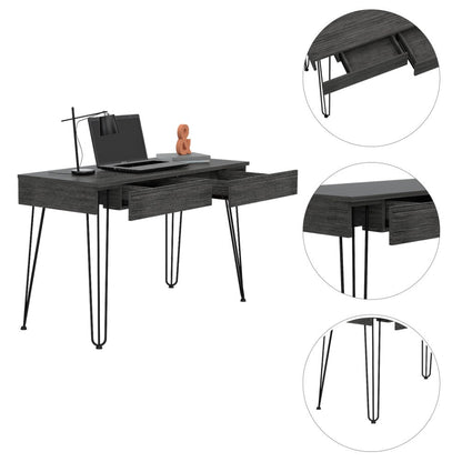 Desk with Hairpin Legs and Two Drawers, Black Wengue Finish.