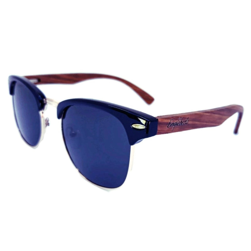 Gafas de sol estilo club de madera de nogal auténtica con estuche de bambú, polarizadas