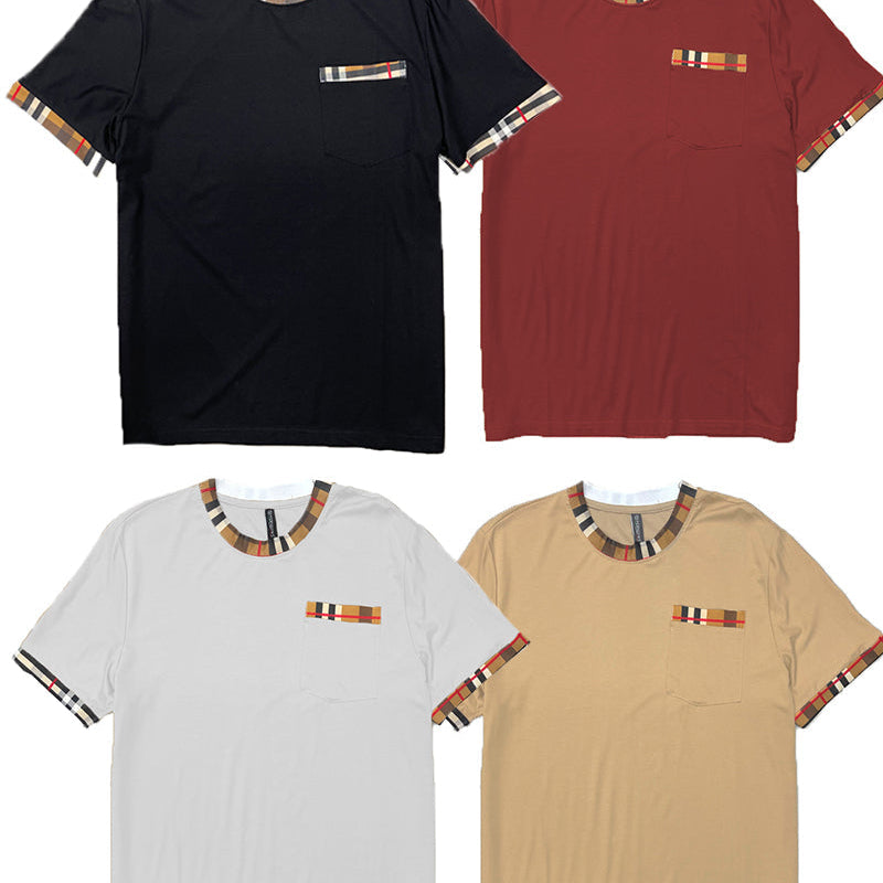 Premium Plaid Trim Pocket T-Shirt