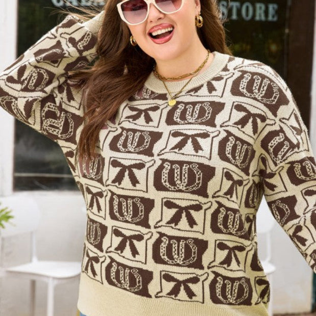 Women’s Brown Graphic Knit Long Sleeve Sweater