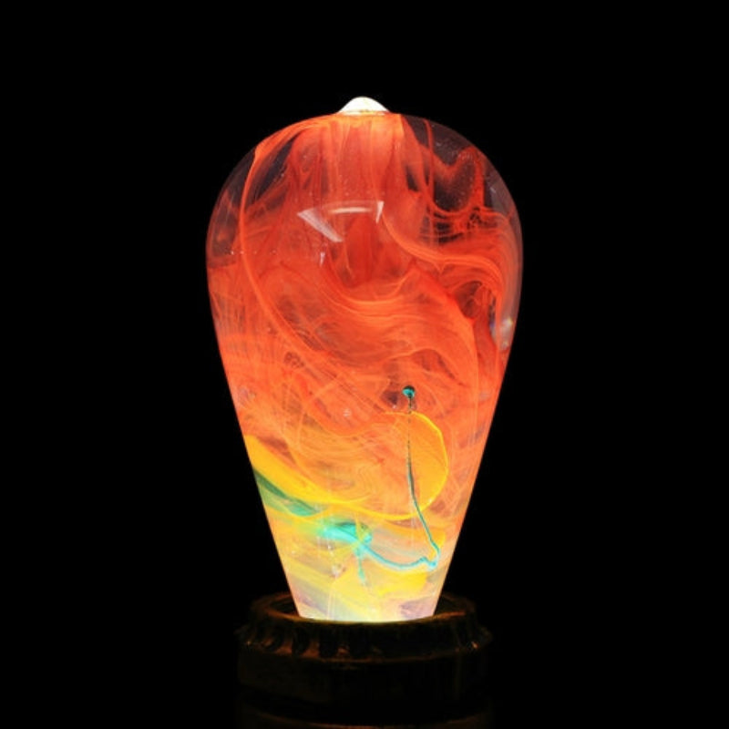 LED Light Bulb Lamp with Wooden Base - Unique Decorative Lighting (Flame Design)