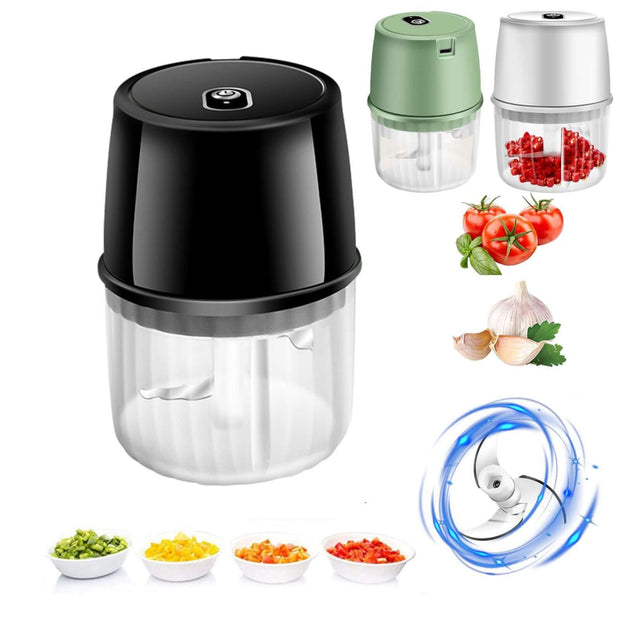 Portable Electric Garlic Chopper with powerful motor and USB recharge, perfect for quick and easy chopping.