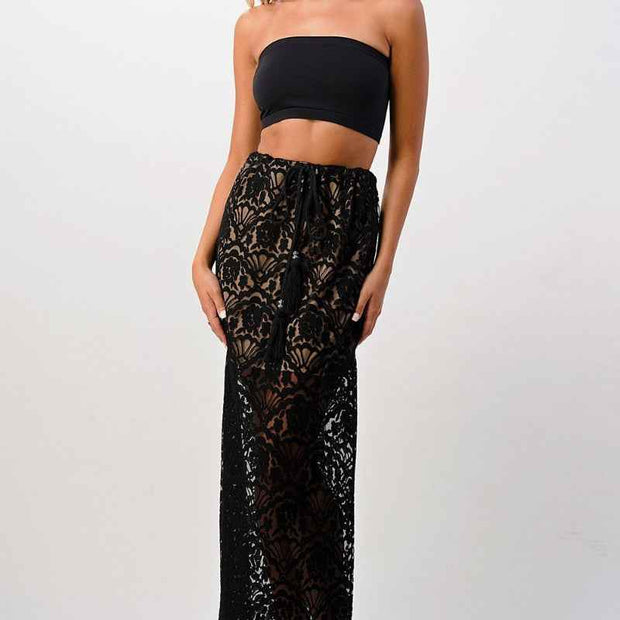 Women Lace Wide Leg Pants High Waist Elegant Style