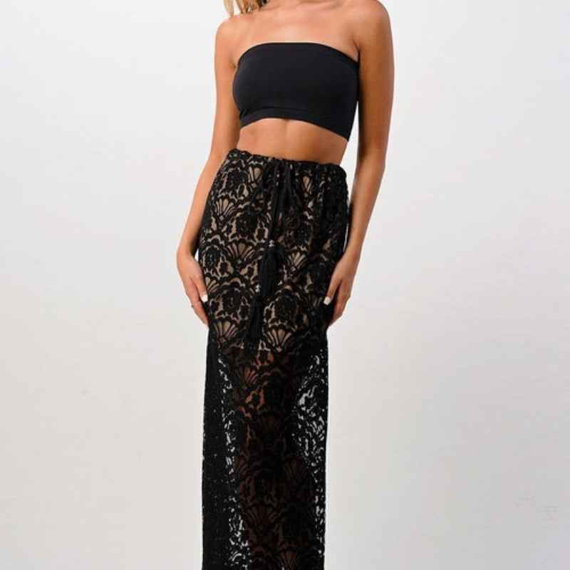 Women Lace Wide Leg Pants High Waist Elegant Style