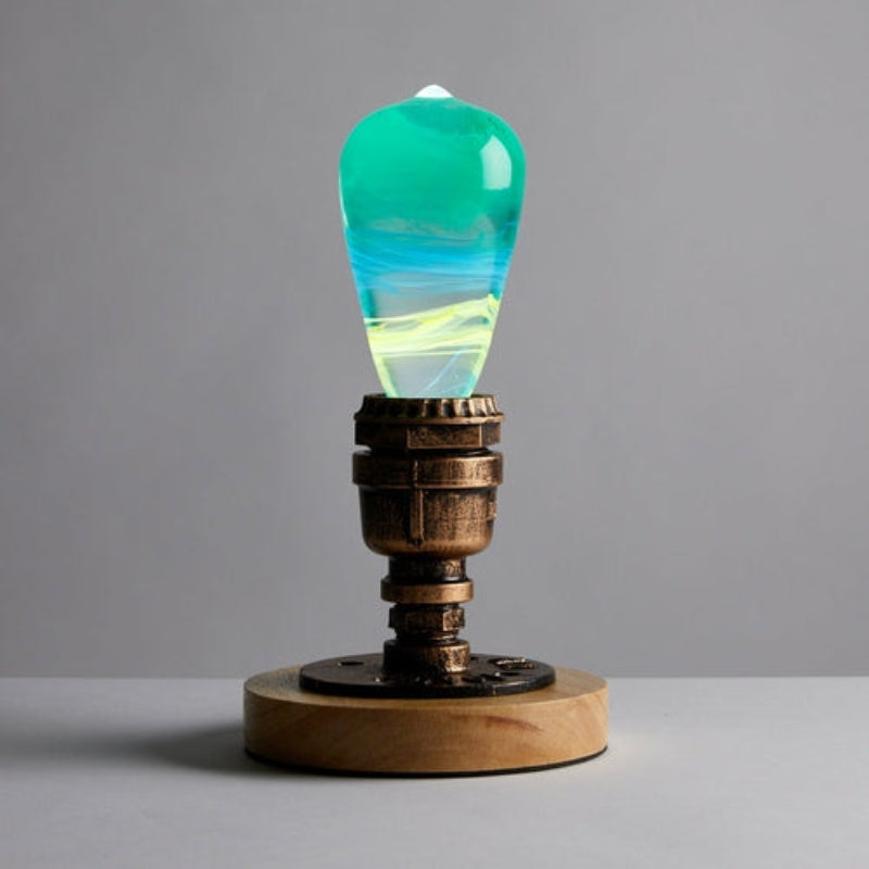 C.P.LIGHT Teardrop Glass Accent Lamp with Wooden Base