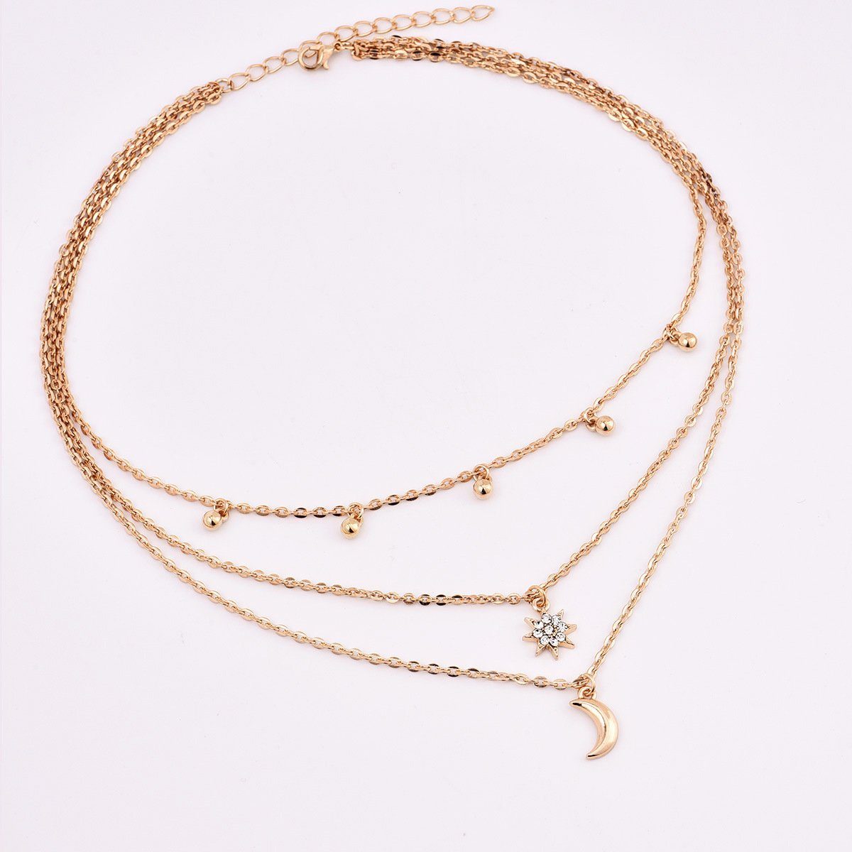 Collar de tres capas con cuentas de luna y estrella