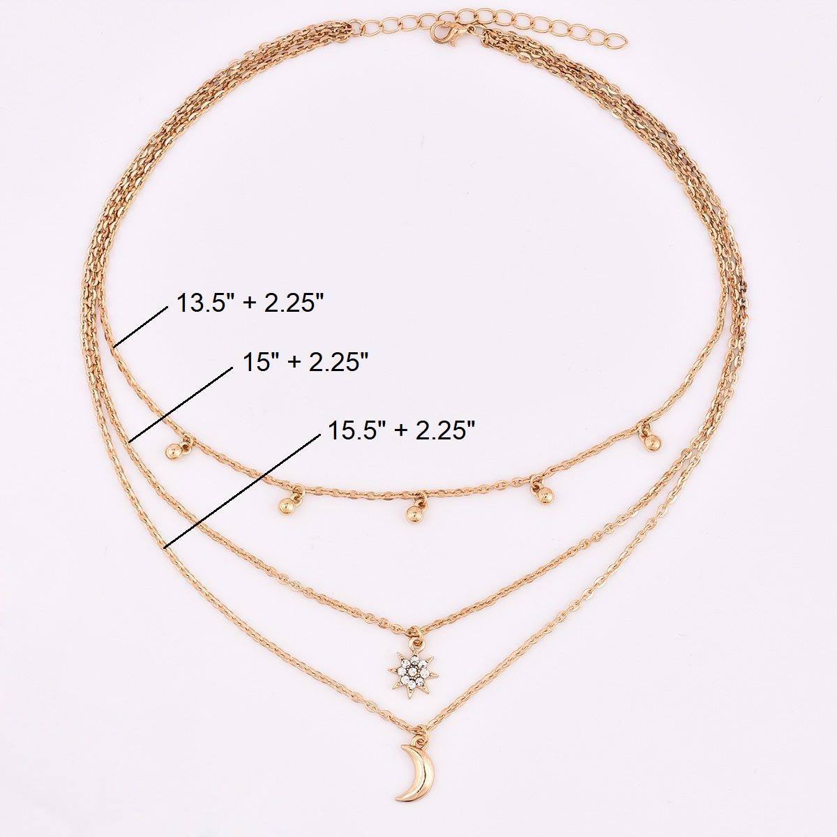 Collar de tres capas con cuentas de luna y estrella