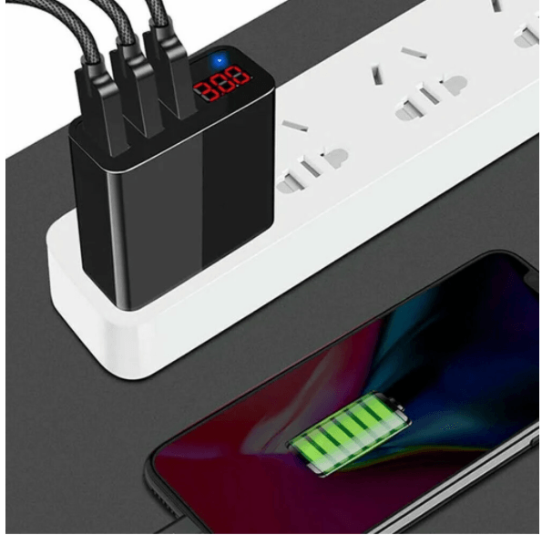 3 Port LED Fast Quick Charge QC 3.0 USB Hub Display Wall Charger