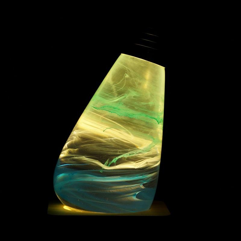 C.P.LIGHT Teardrop Glass Accent Lamp with Wooden Base