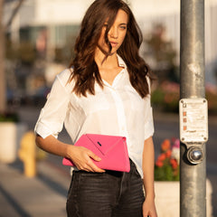 Angelica Hot Pink Leather Clutch Bag