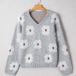Grey Floral Knit Crewneck Sweater