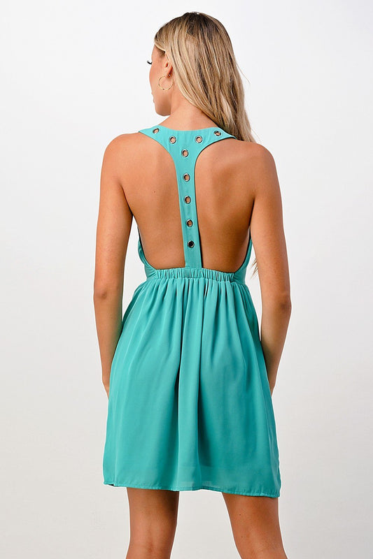 Sleeveless A-Line Dresses with Grommet Detail S-L.