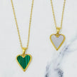 Gold Heart Pendant Necklace – Open & Green Inlay Design