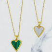 Gold Heart Pendant Necklace – Open & Green Inlay Design
