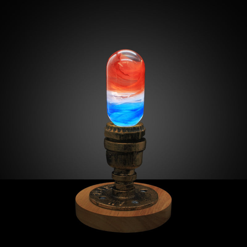 C.P.LIGHT Red Blue Glass Accent Lamp with Wooden Cube Base