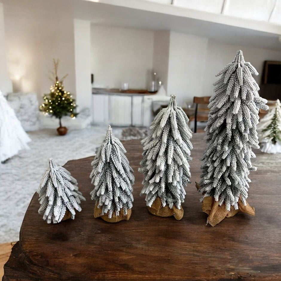 Snow Flocked Artificial Christmas Tree with Burlap Base Decorative Holiday Tree