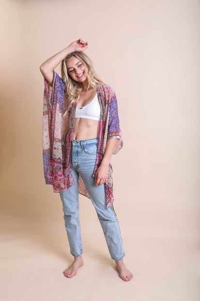 Kimono de terciopelo desgastado de estilo bohemio