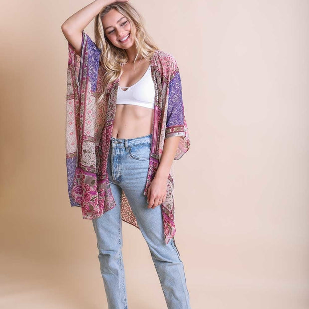 Kimono de terciopelo desgastado de estilo bohemio