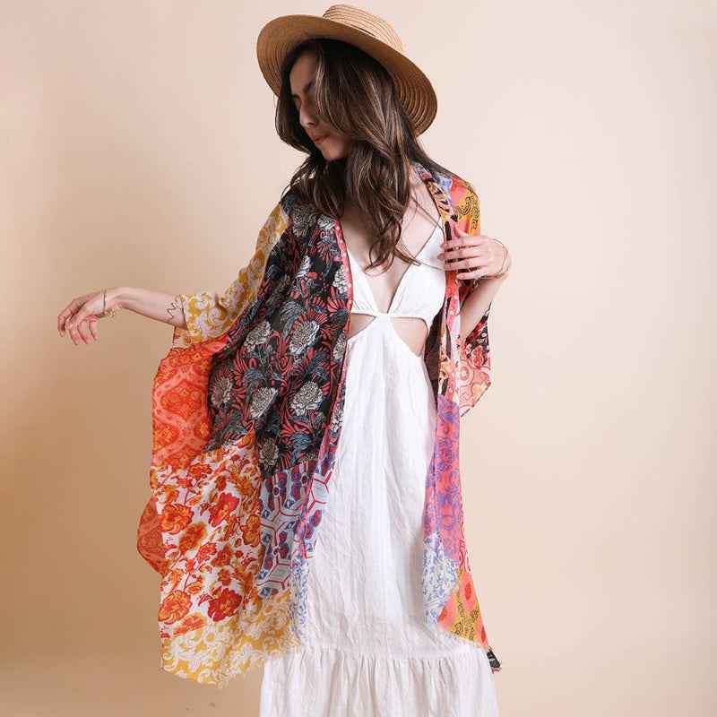 Boho Patchwork Kimono – Multicolor Bohemian Style