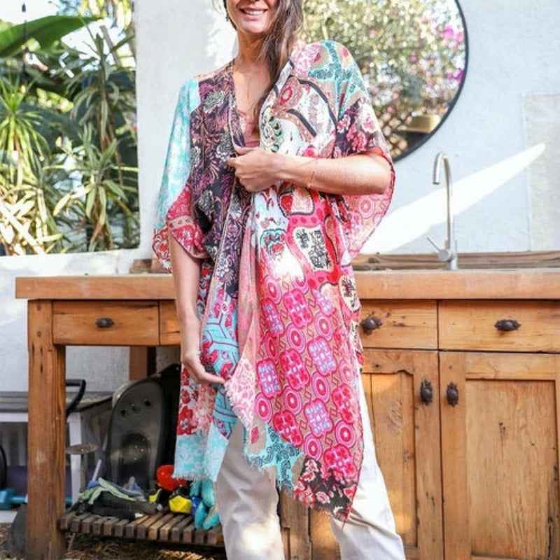Boho Patchwork Kimono – Multicolor Bohemian Style
