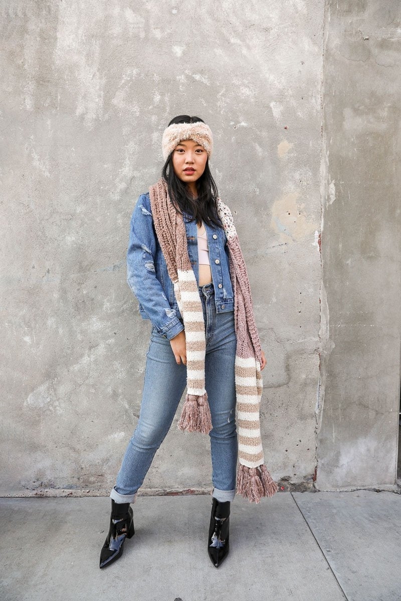 Écharpe à pampilles à rayures mouchetées style bohème