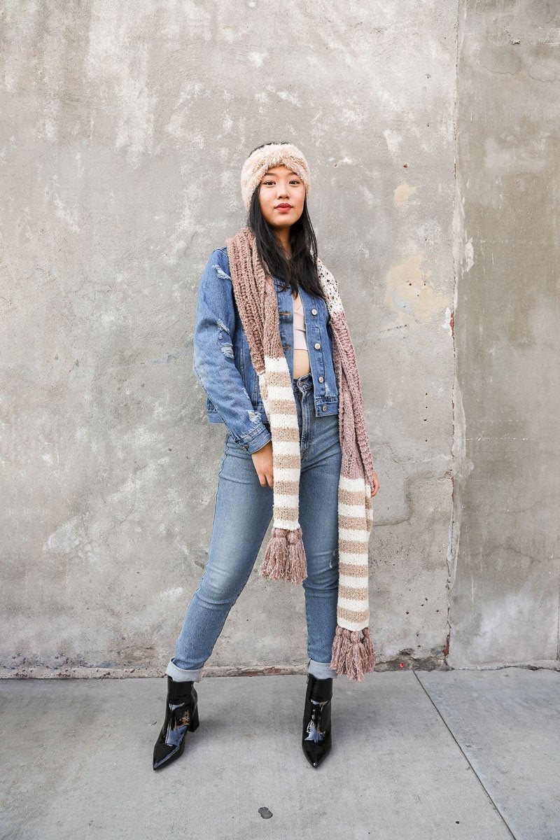 Écharpe à pampilles à rayures mouchetées style bohème