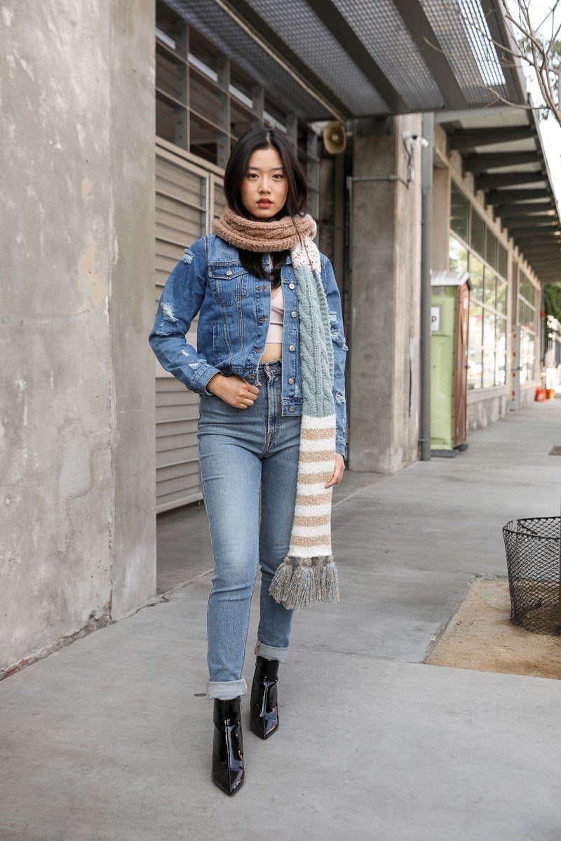 Écharpe à pampilles à rayures mouchetées style bohème