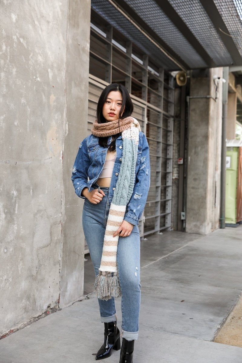 Écharpe à pampilles à rayures mouchetées style bohème