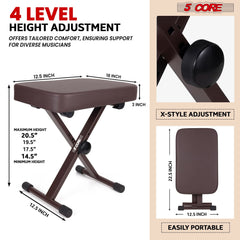 5 Core Keyboard Bench X Style Piano Stool Heavy Duty Adjustable