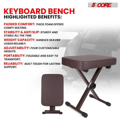 5 Core Keyboard Bench X Style Piano Stool Heavy Duty Adjustable