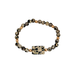 Bracelet extensible en jaspe dalmatien et perles dorées