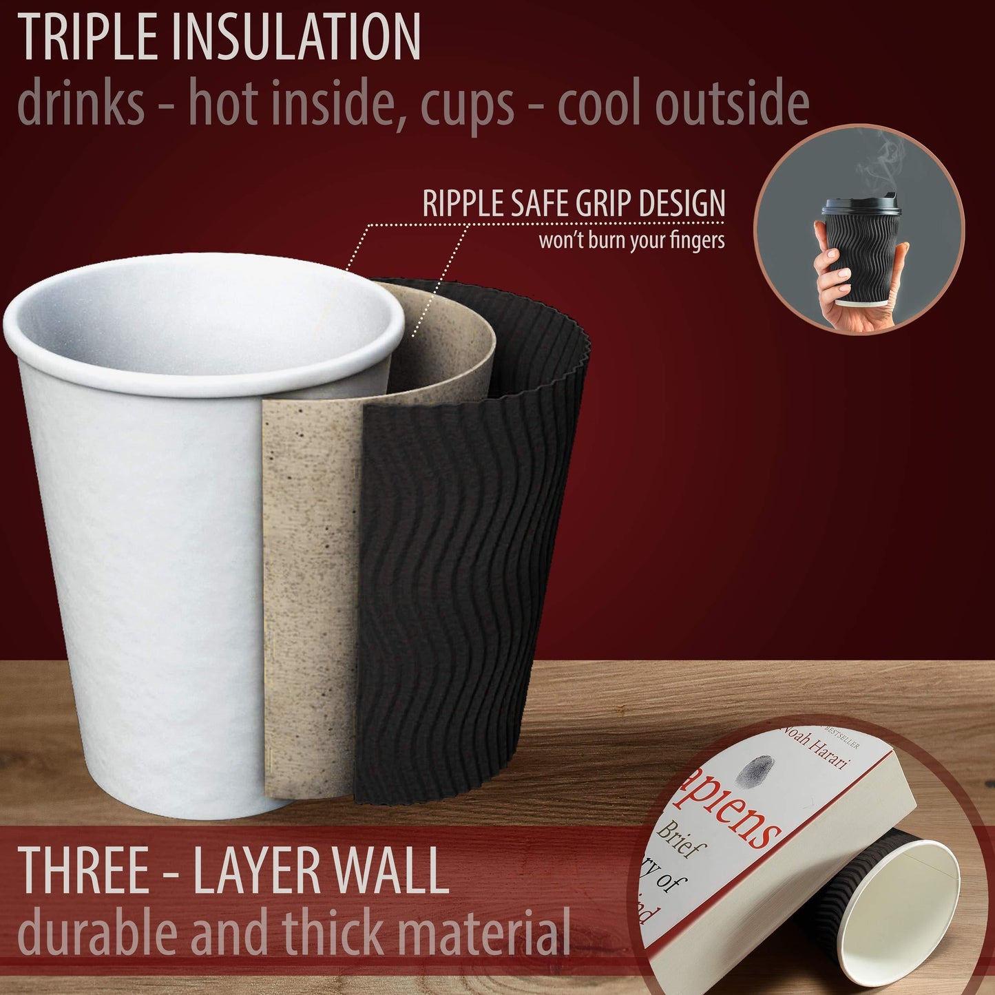 Insulated Coffee Cups 12oz 100-Pack