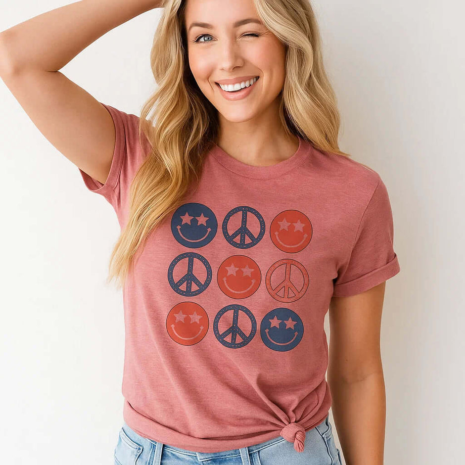 Camiseta con cara sonriente de la paz