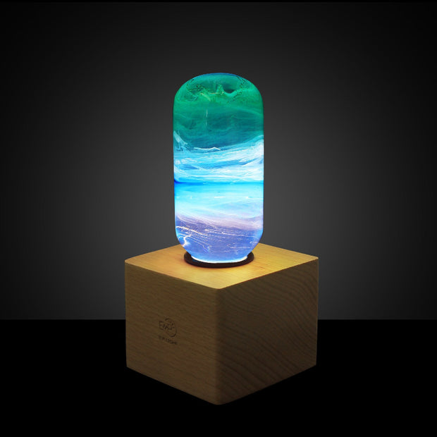 EP LIGHT Resin LED Decorative Lamp with Wooden Base