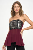 Top peplum de gasa sin tirantes 