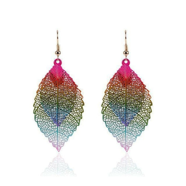 Boucles d'oreilles feuilles arc-en-ciel