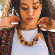 Yellow Stone Beaded Necklace Brown Beads Statement Jewelry