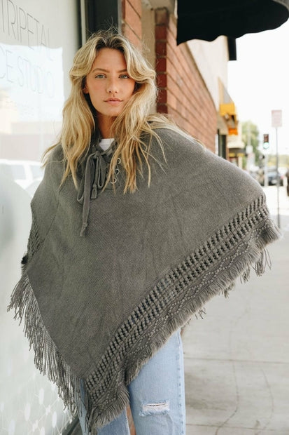 Cozy Knit Hooded Poncho