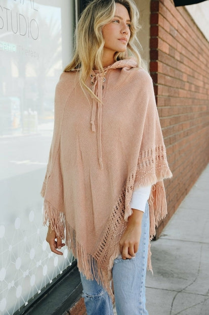 Cozy Knit Hooded Poncho