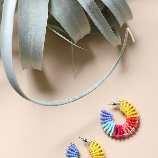 Rainbow Beaded Hoop Earrings