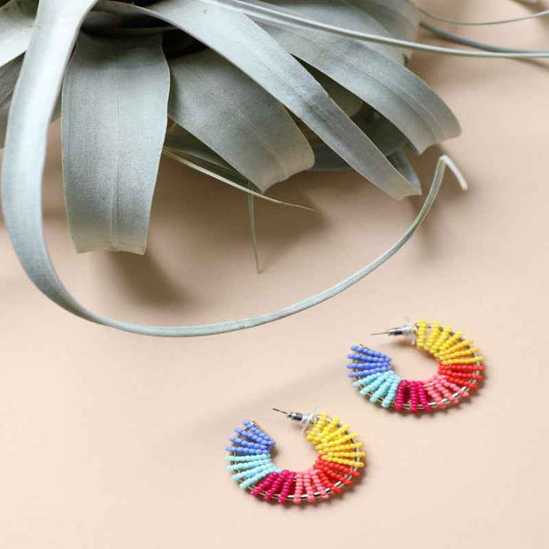 Rainbow Beaded Hoop Earrings