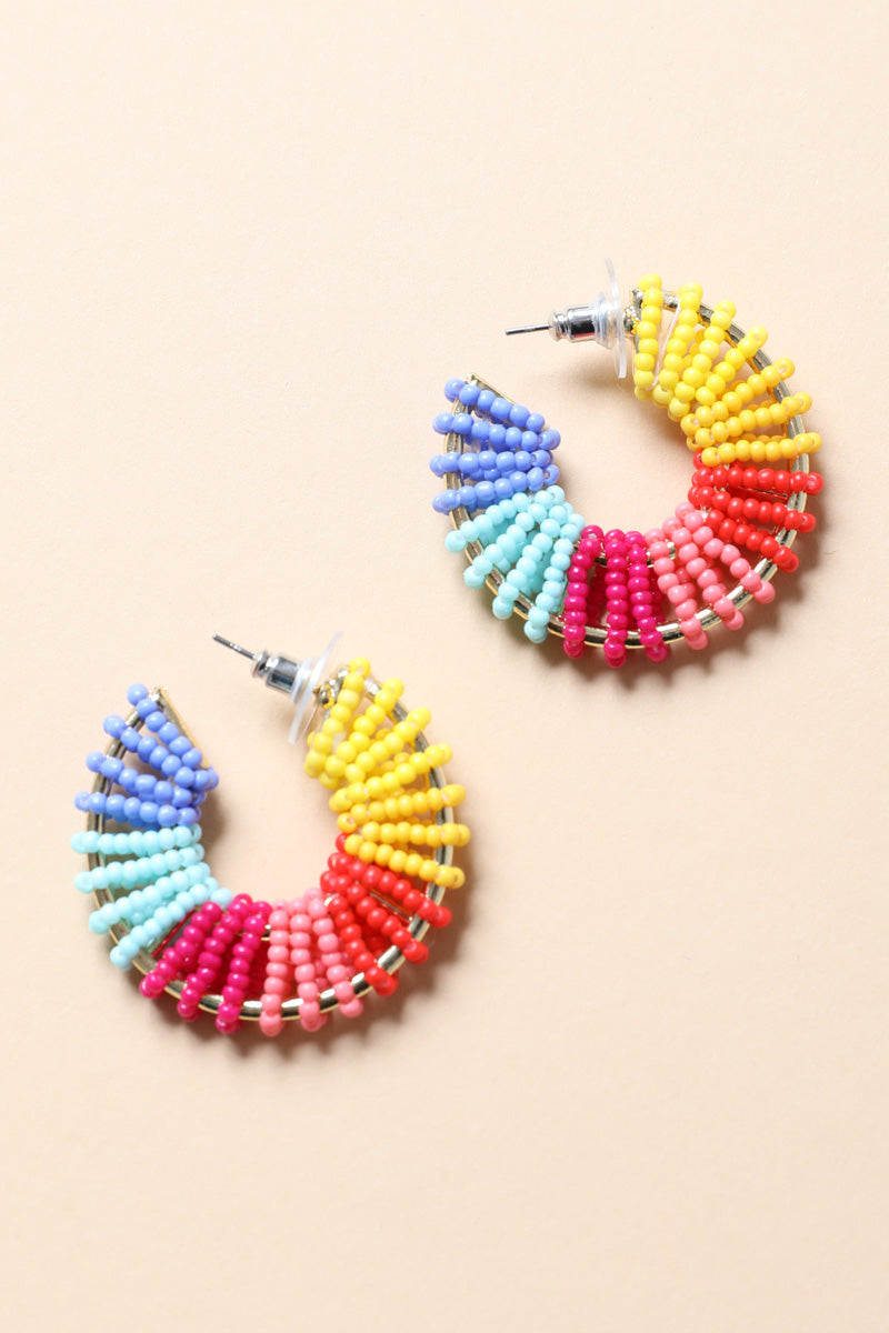 Rainbow Beaded Hoop Earrings