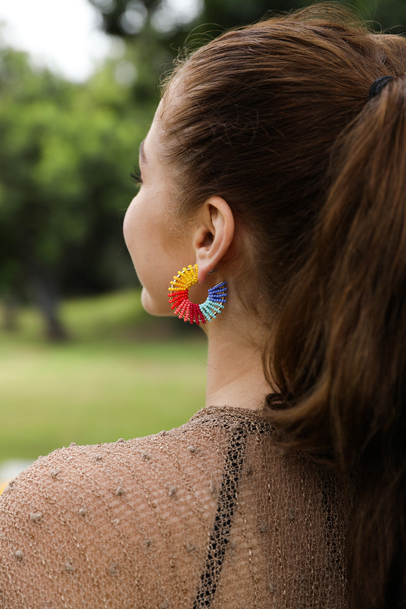 Rainbow Beaded Hoop Earrings