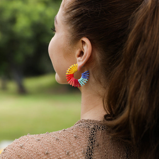 Rainbow Beaded Hoop Earrings