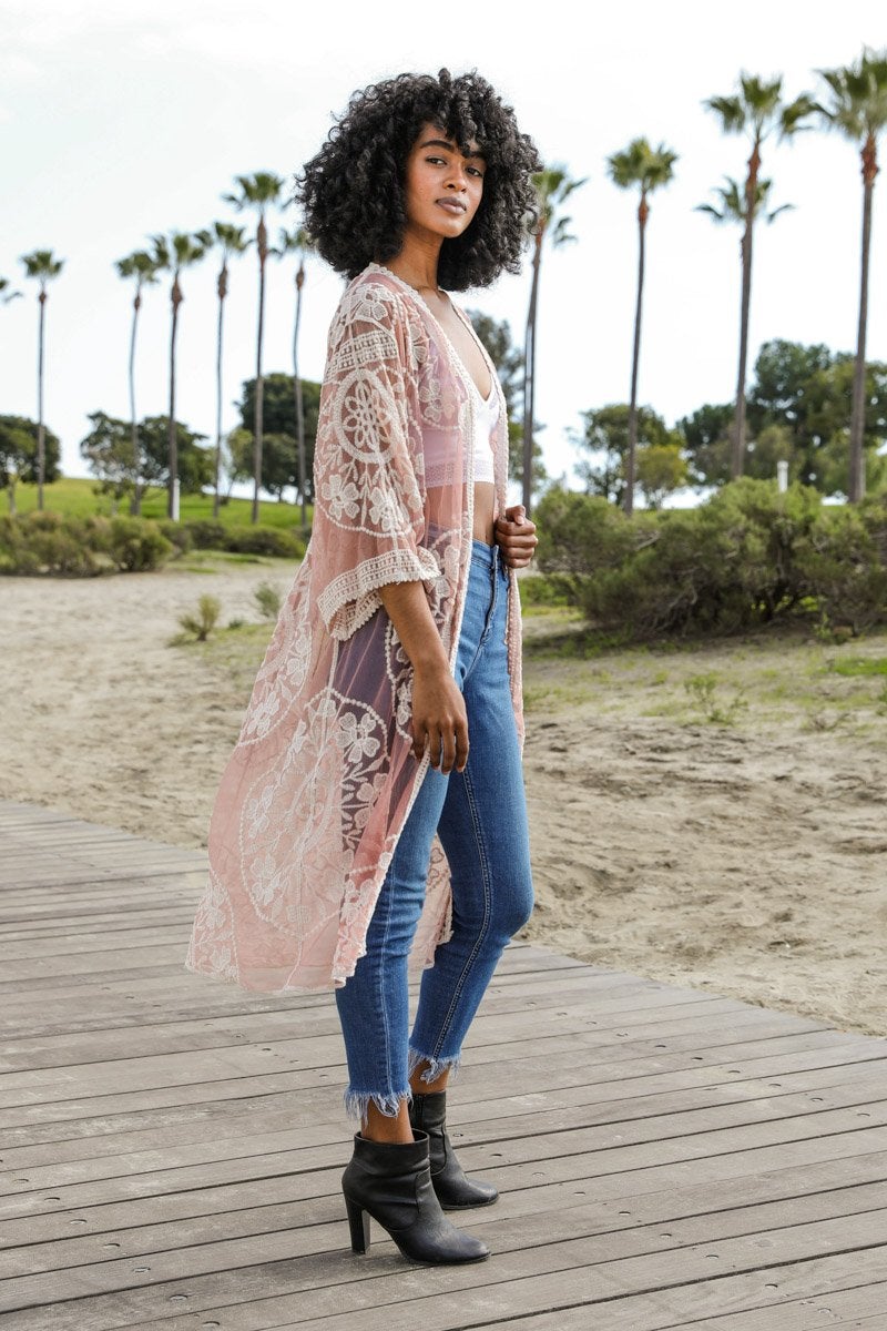 Mesh Embroidered Kimono