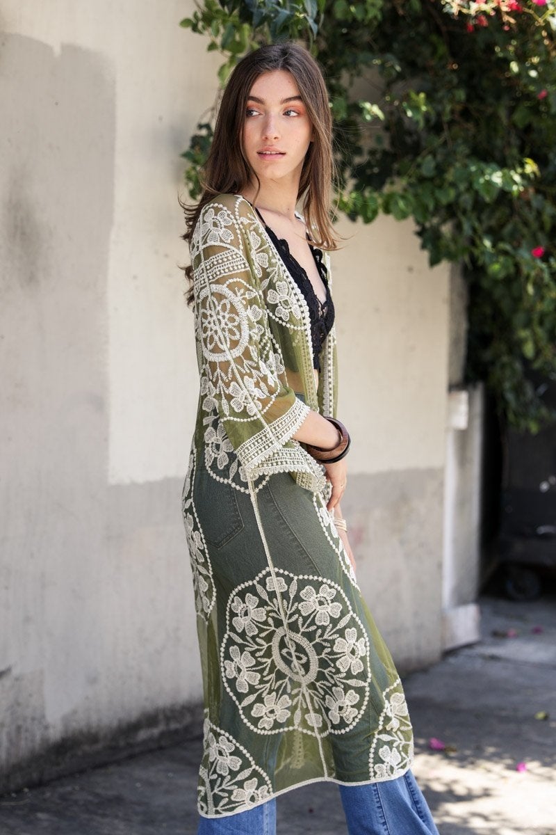 Mesh Embroidered Kimono