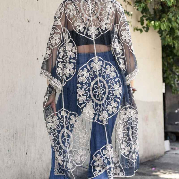 Mesh Embroidered Kimono