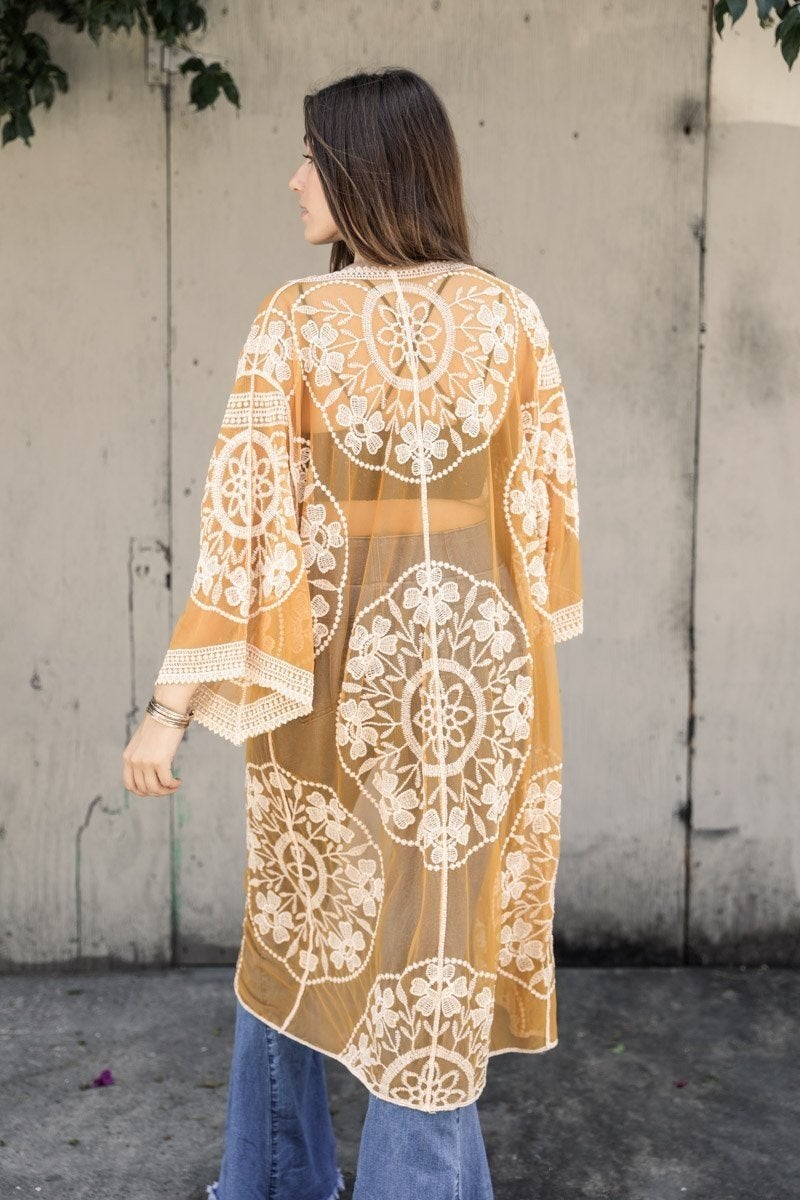 Mesh Embroidered Kimono