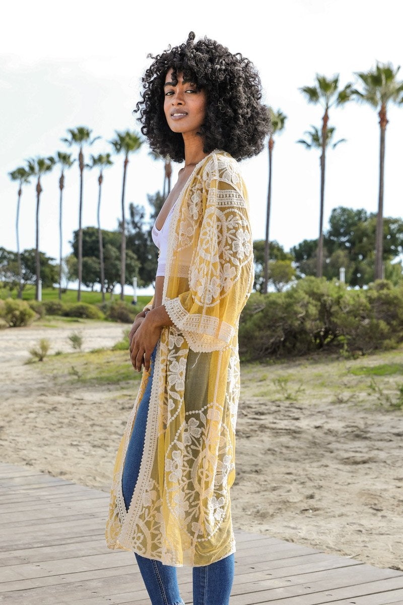 Mesh Embroidered Kimono