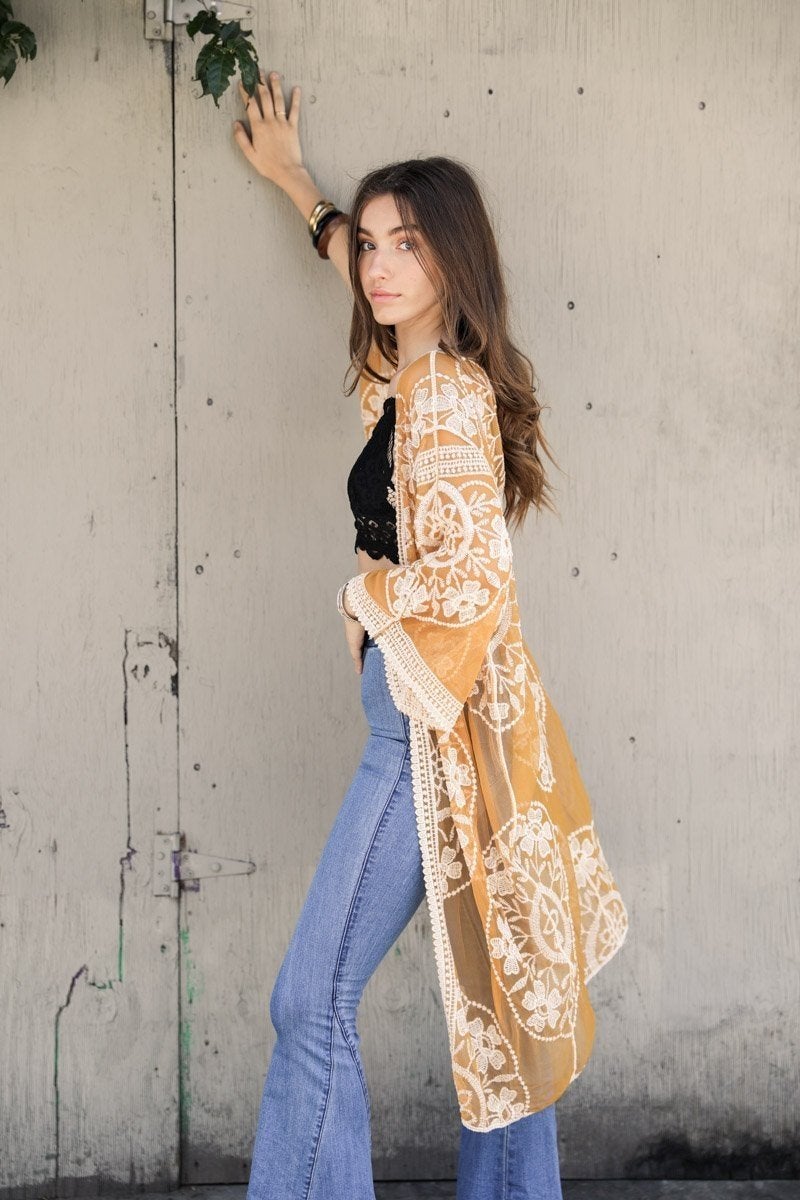 Mesh Embroidered Kimono